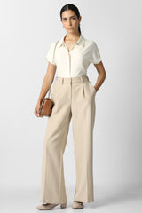 Women's Beige Solid Short Sleeves Formal Shirt