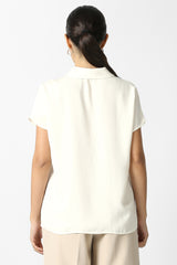Women's Beige Solid Short Sleeves Formal Shirt