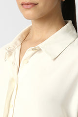 Women's Beige Solid Short Sleeves Formal Shirt