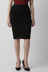 Women's Black Solid Casual Knee Length Skirt