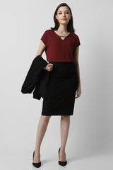 Women's Black Solid Casual Knee Length Skirt