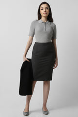 Women's Grey Solid Casual Knee Length Skirt
