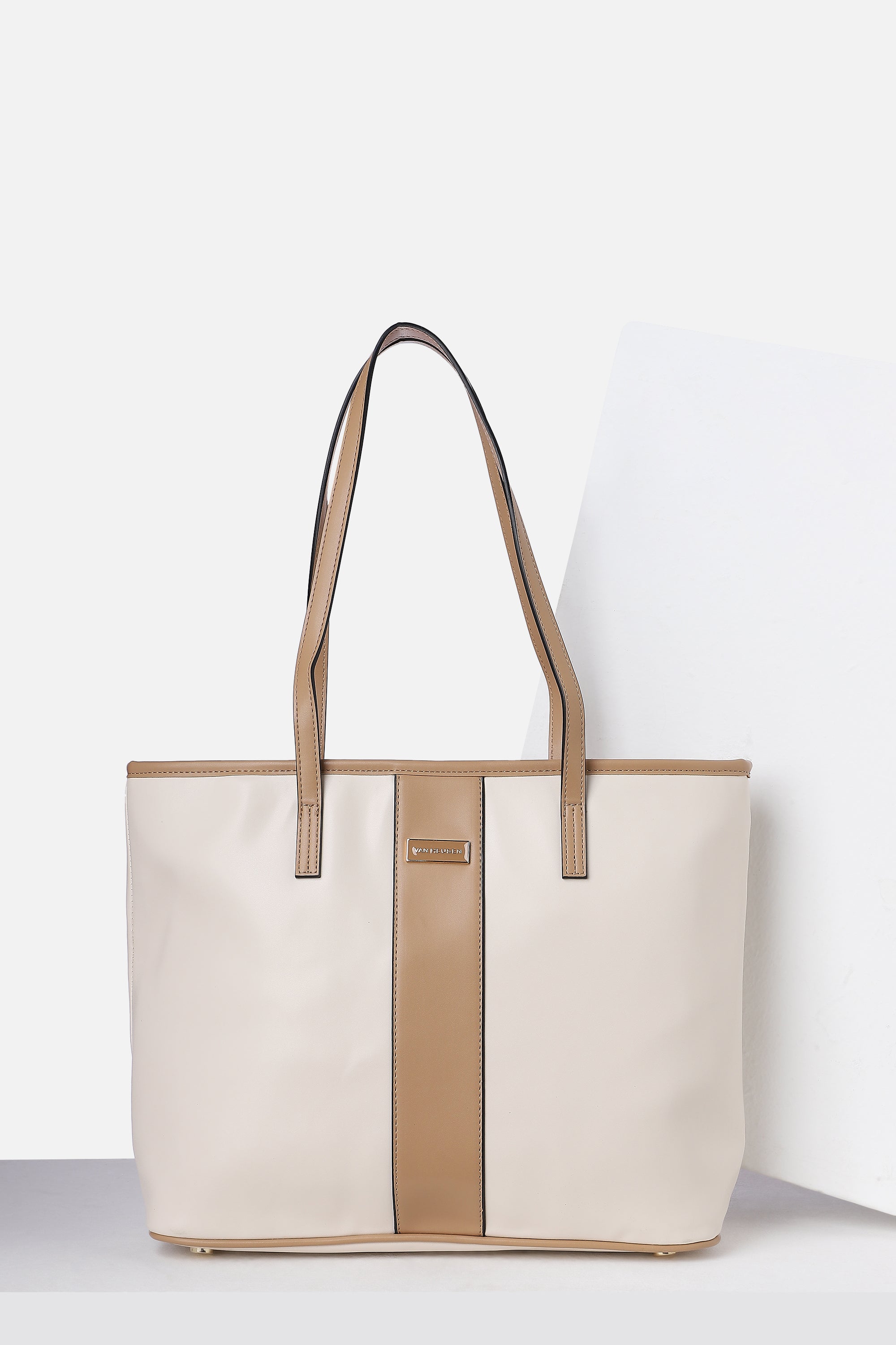 Women Beige Casual Solid Tote Bag