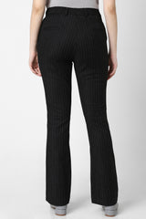 Women's Black Stripe Formal Regular Fit Trousers
