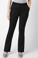 Women's Black Stripe Formal Regular Fit Trousers