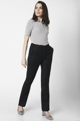 Women's Black Stripe Formal Regular Fit Trousers