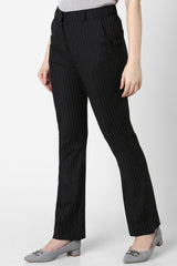 Women's Black Stripe Formal Regular Fit Trousers