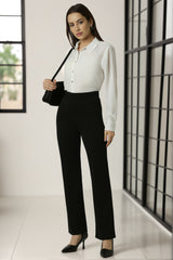 Women's Black Solid Casual Slim Fit Trousers
