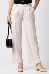 Women's Beige Solid Formal Trousers