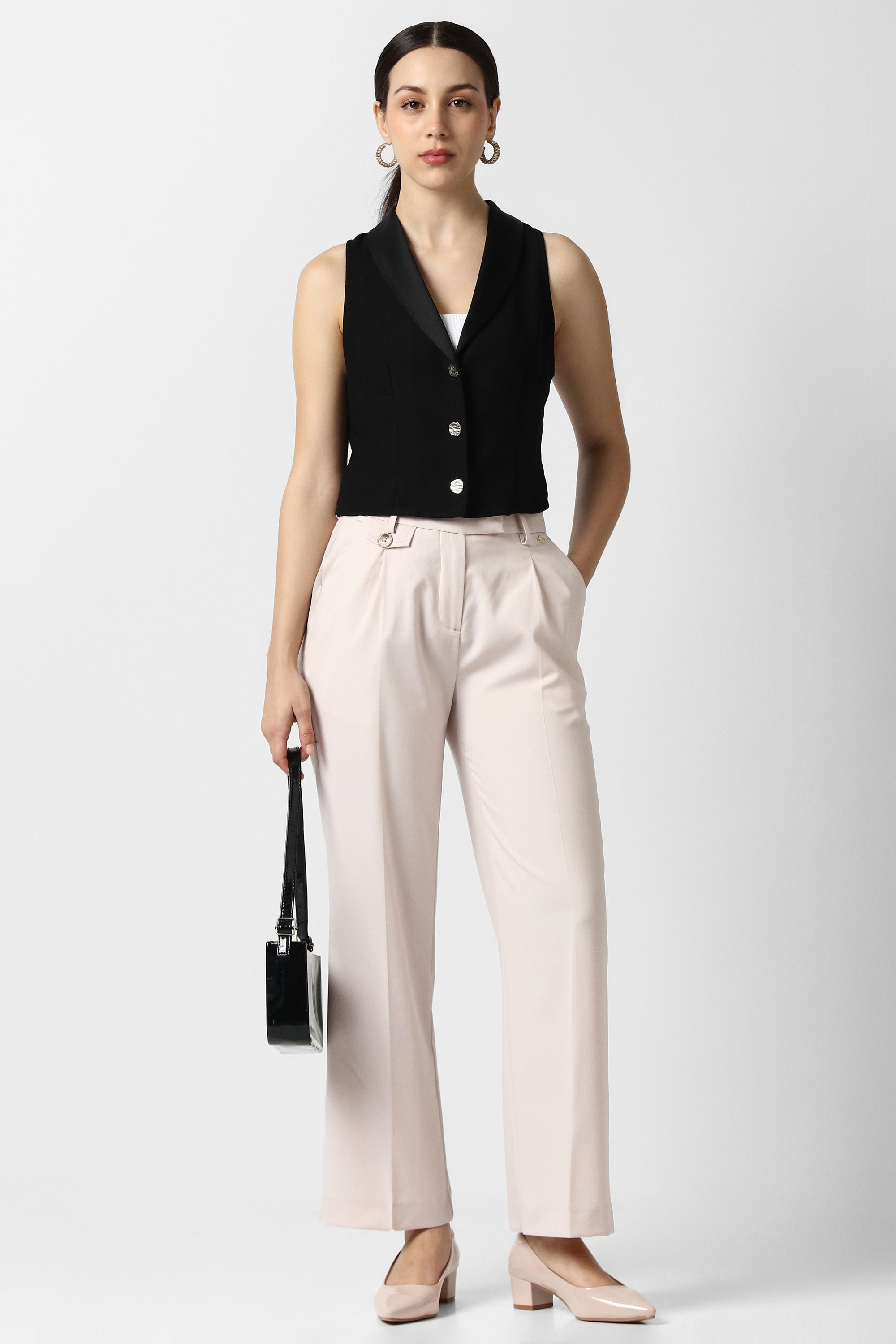 Women's Beige Solid Formal Trousers