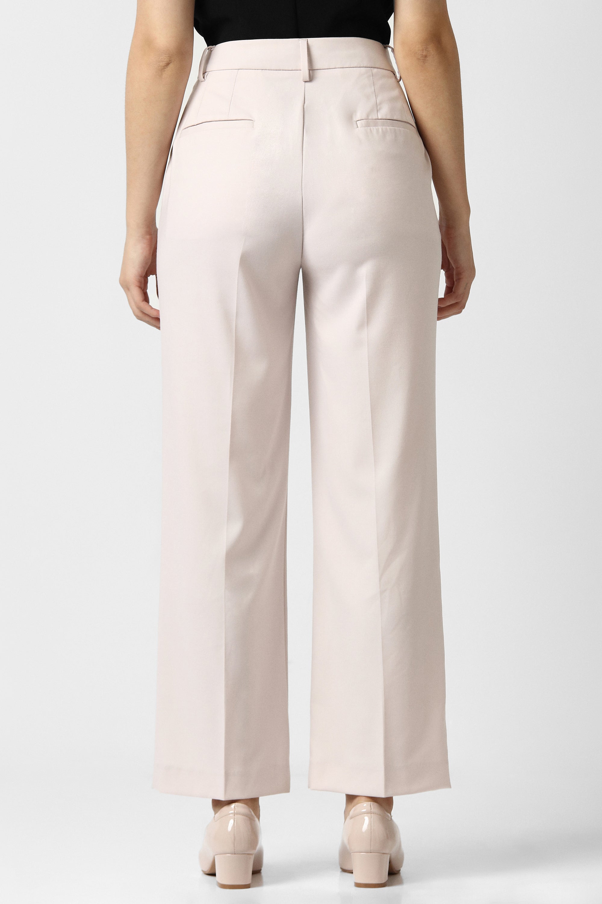 Women's Beige Solid Formal Trousers