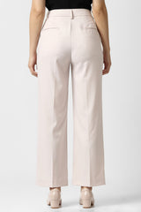 Women's Beige Solid Formal Trousers