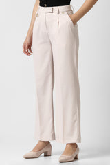 Women's Beige Solid Formal Trousers