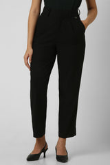 Women's Black Solid Casual Regular Fit Trousers