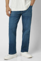 Men's Blue Casual Solid Regular Fit Jeans