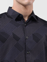 Men's Black Casual Printed Full Sleeves Shirt