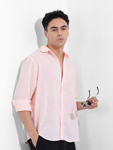 Men's Pink Casual Striped Full Sleeves Shirt