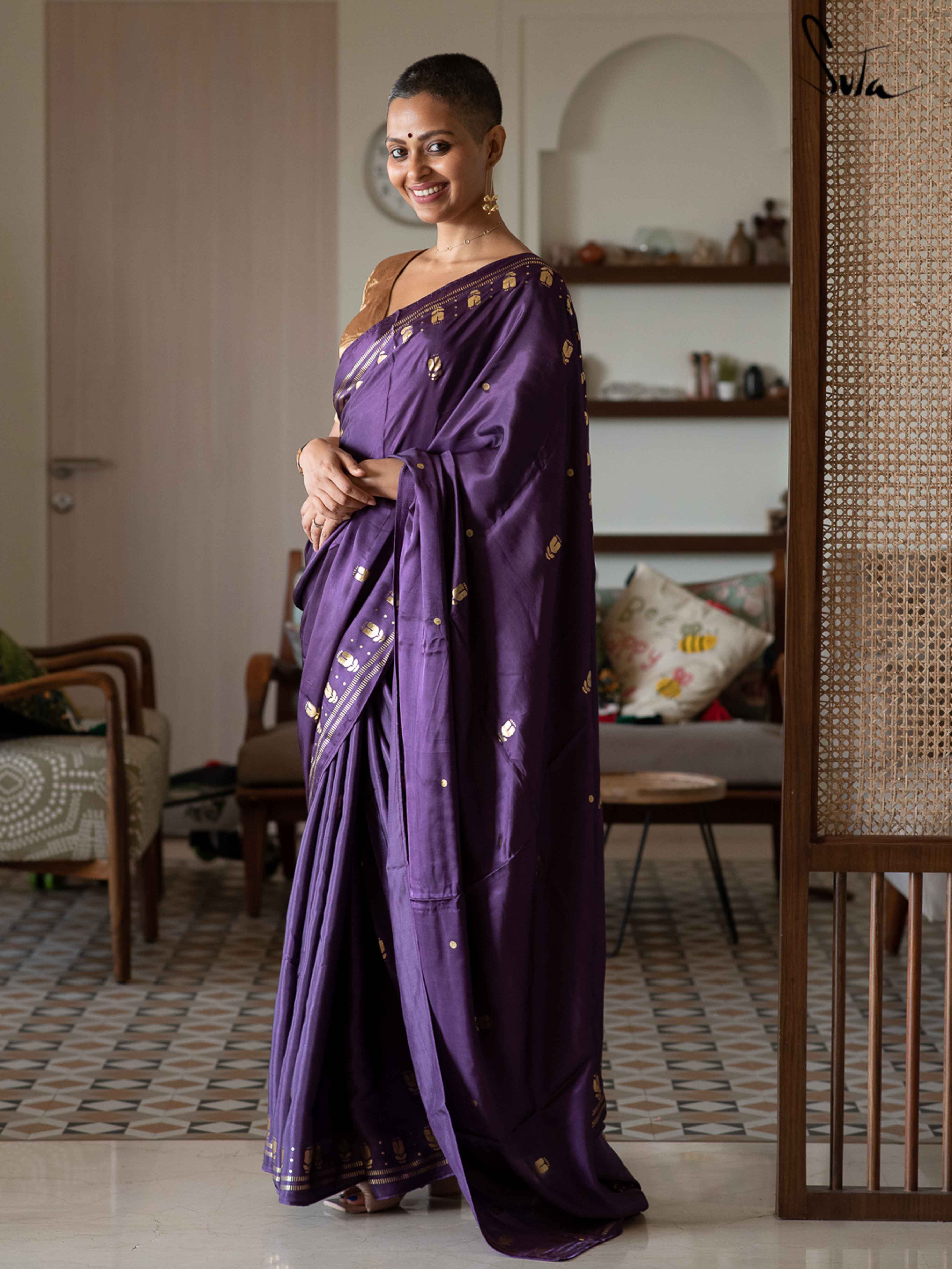 Women's Purple Modal Viscose Saree