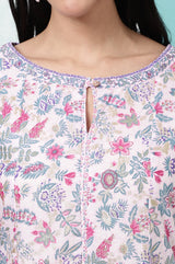 Women's Floral Glitter Printed Cotton Anarkali Kurta