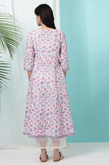 Women's Floral Glitter Printed Cotton Anarkali Kurta