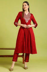 Women's Embroidered Zari Anarkali Kurta