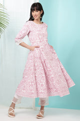 Women's Floral Printed Cotton Anarkali Kurta