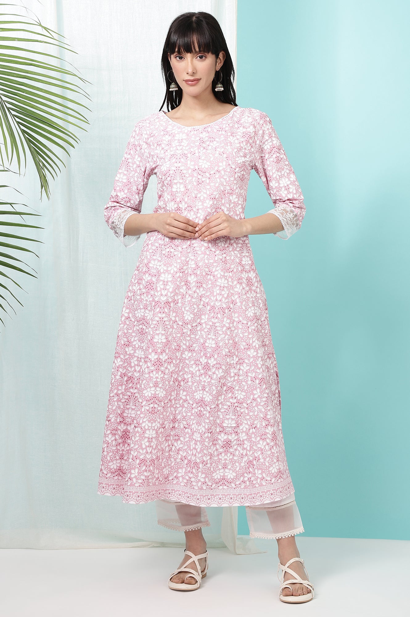 Women's Floral Printed Cotton Anarkali Kurta