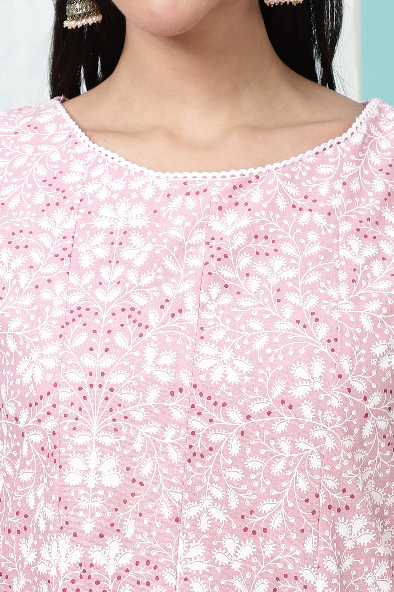 Women's Floral Printed Cotton Anarkali Kurta