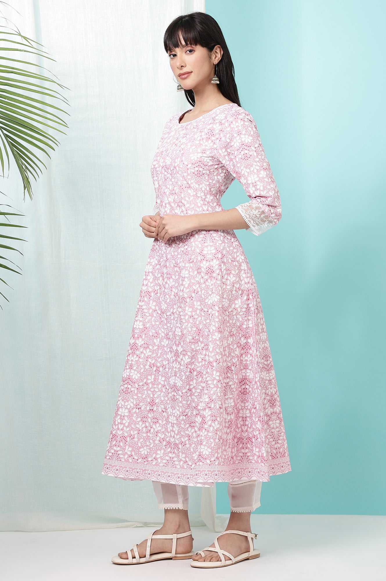 Women's Floral Printed Cotton Anarkali Kurta