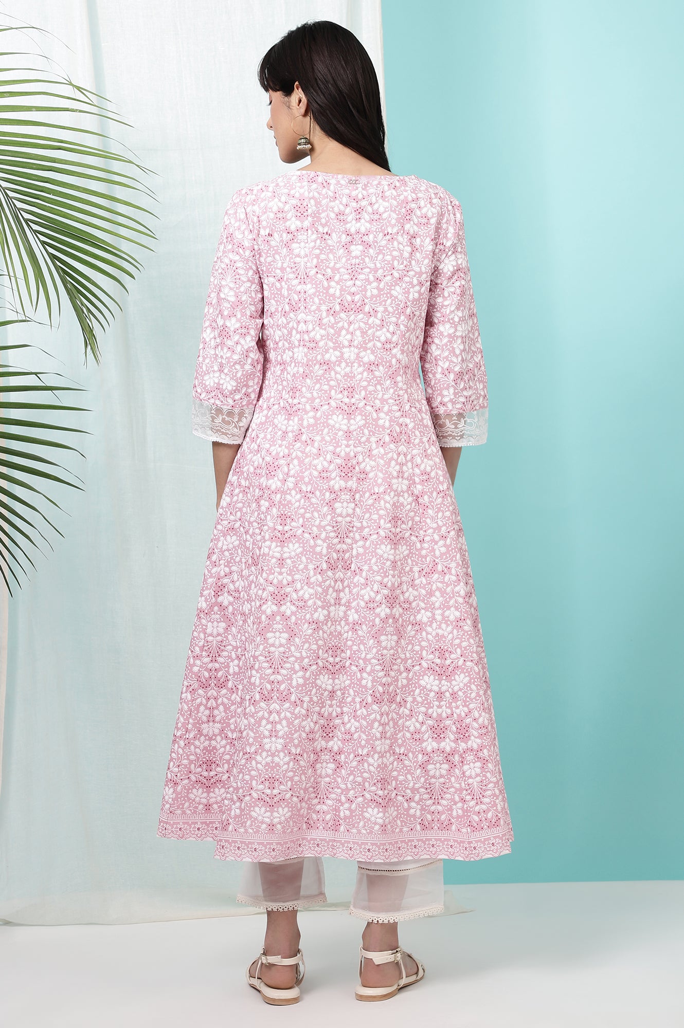 Women's Floral Printed Cotton Anarkali Kurta