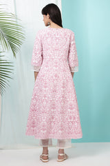 Women's Floral Printed Cotton Anarkali Kurta