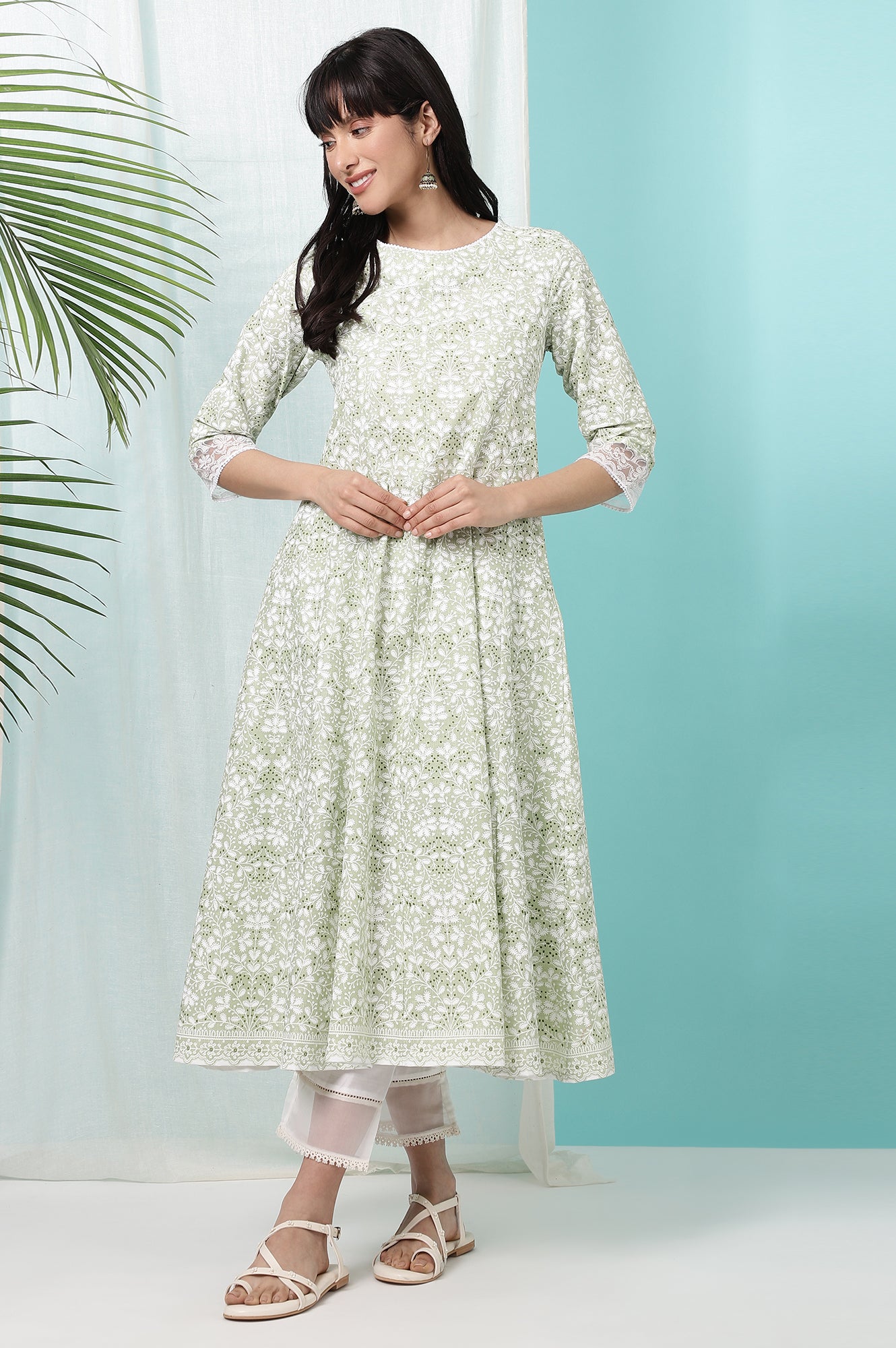 Women's Floral Printed Cotton Anarkali Kurta