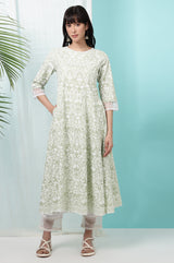 Women's Floral Printed Cotton Anarkali Kurta