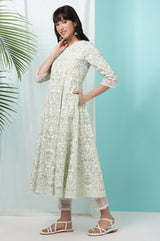 Women's Floral Printed Cotton Anarkali Kurta