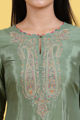 Women's Solid Embroidered Shantung Straight Kurta