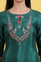Women's Solid Thread Embroidered Woven Straight Kurta