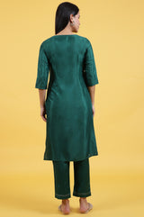 Women's Solid Thread Embroidered Woven Straight Kurta