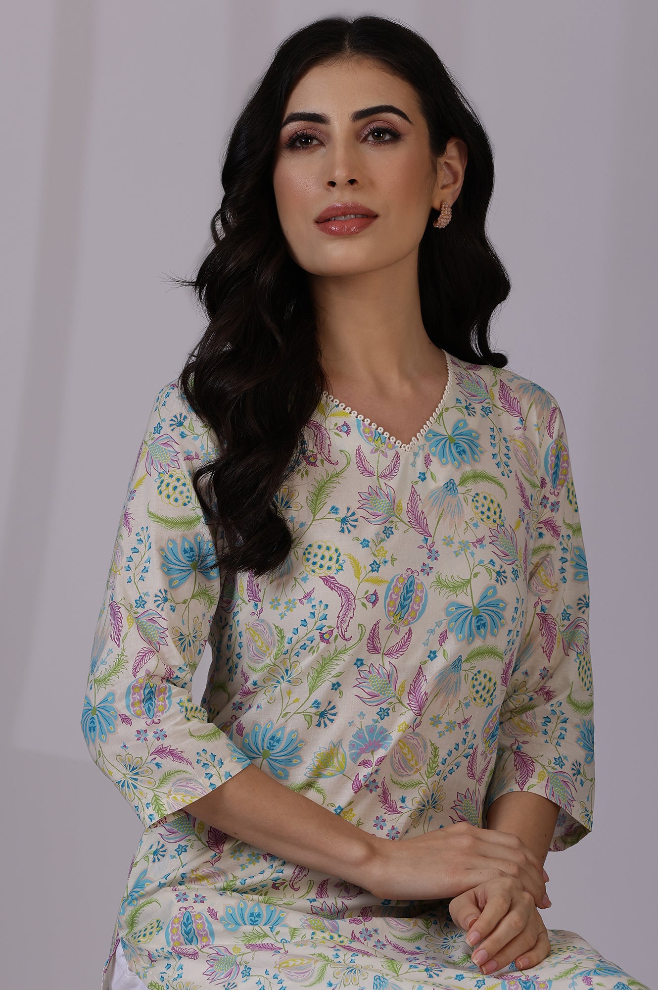 Women's Floral Printed Cotton Straight Kurta