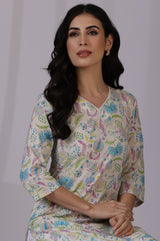 Women's Floral Printed Cotton Straight Kurta