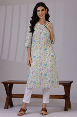 Women's Floral Printed Cotton Straight Kurta