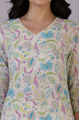 Women's Floral Printed Cotton Straight Kurta