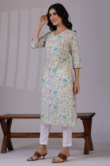 Women's Floral Printed Cotton Straight Kurta