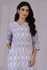 Women's Floral Paisley Printed Cotton Straight Kurta