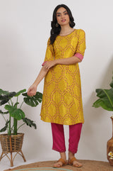 Women's Floral Printed Shantung Flared Kurta