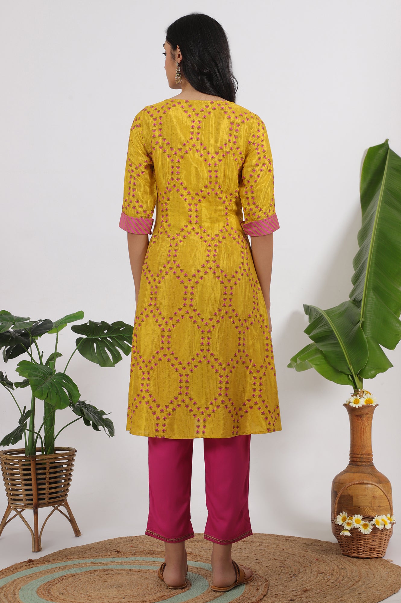 Women's Floral Printed Shantung Flared Kurta