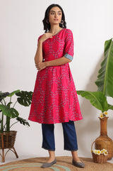 Women's Floral Printed Woven Flared Kurta