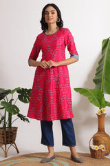 Women's Floral Printed Woven Flared Kurta