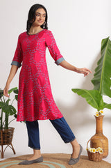 Women's Floral Printed Woven Flared Kurta