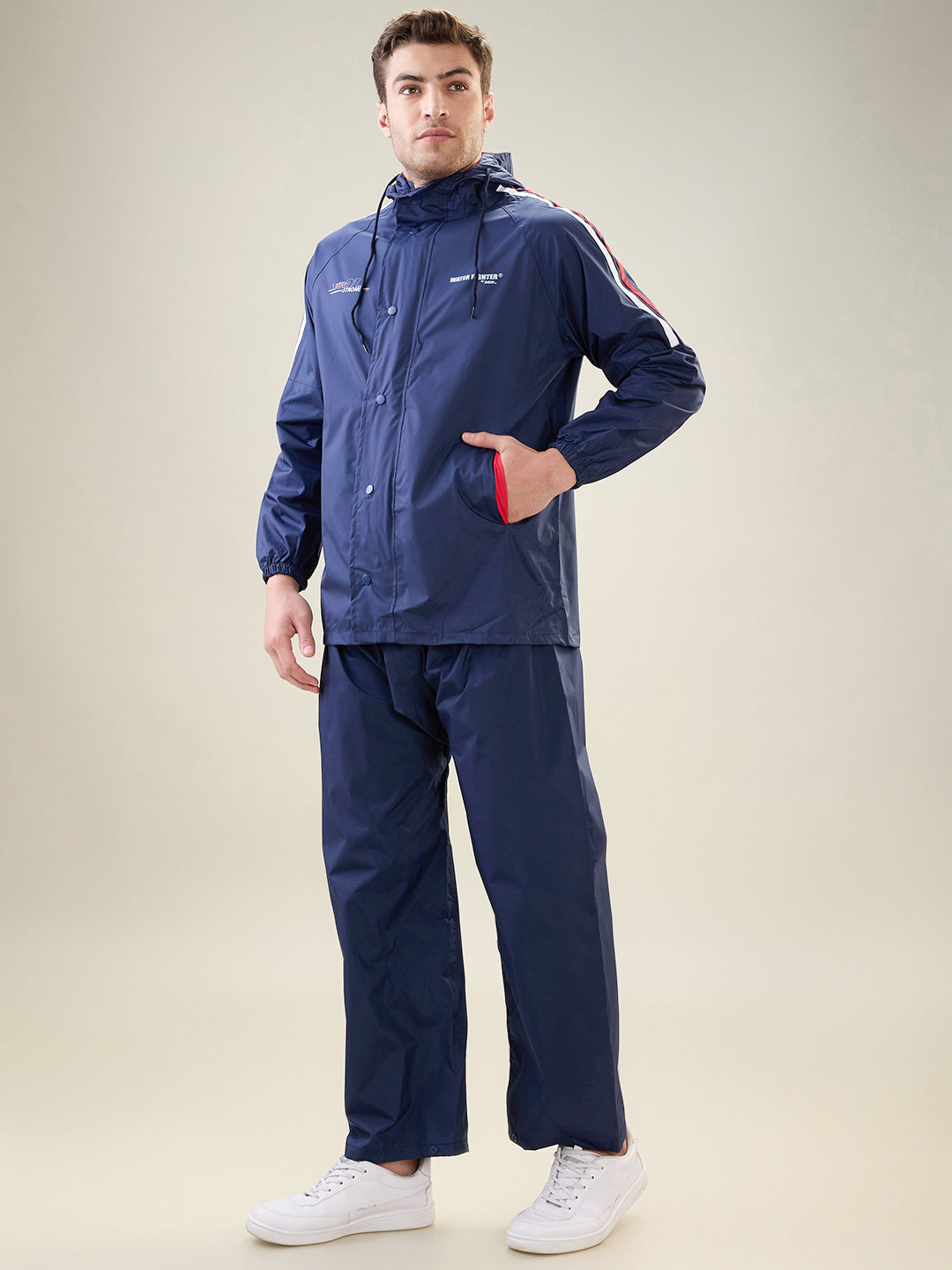 Men's Navy Pink Button Rainsuit