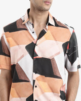 Men's Black Casual Regular Fit Printed Half Sleeves Shirt